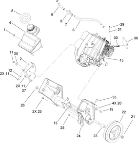 Engine, Gas Tank And Frame Assembly Diagram and Parts List for 33005 260000001 - 260999999 Lawn Boy Snow Blower
